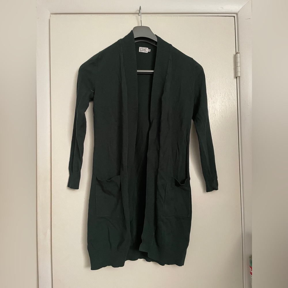 Cielo Women's Long Sleeve Sweater Duster Cardigan size L Hunter green pockets